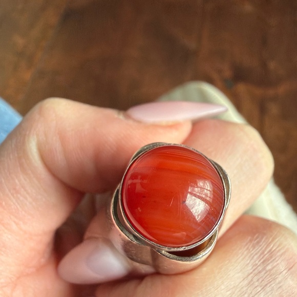 Vintage Israel 925 Sterling Silver Carnelian Ring | Chunky Brutalist Modernist - Picture 7 of 15